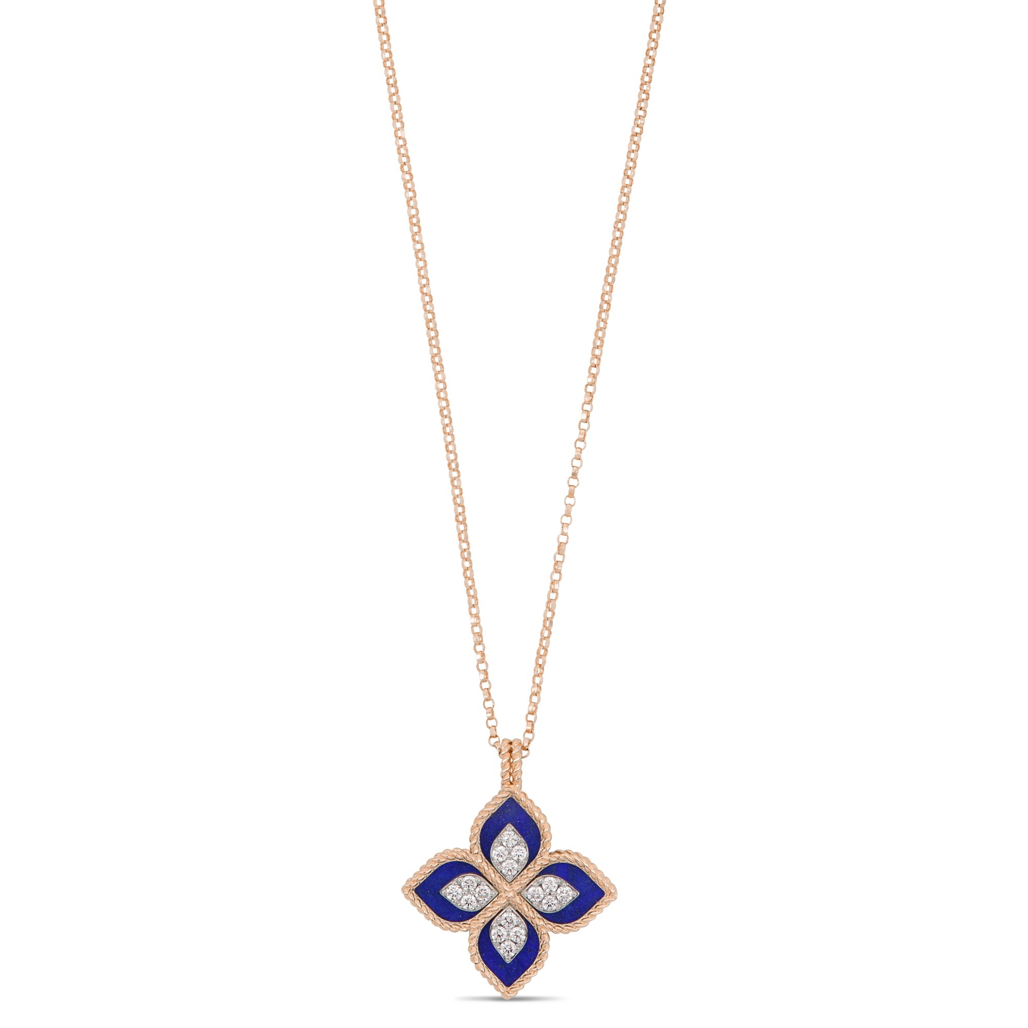 Princess Flower necklace with diamonds and lapis by Roberto Coin