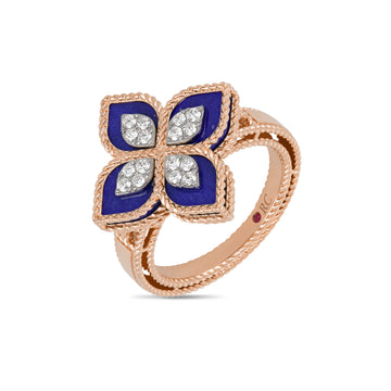 Princess Flower ring with diamonds and lapis