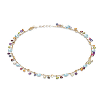Paradise gold chain necklace with multicoloured gemstones