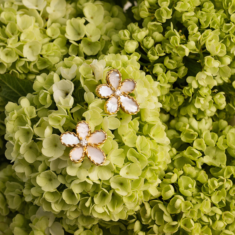 Jasmine earrings with mother of pearl and diamonds