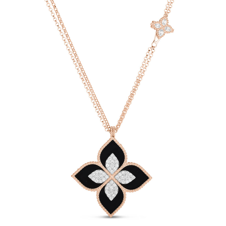 Princess Flower necklace with black jade and diamonds