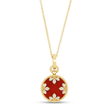 Venetian Medallions necklace with diamonds and red agate