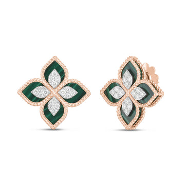 Princess Flower earrings with malachite and diamonds