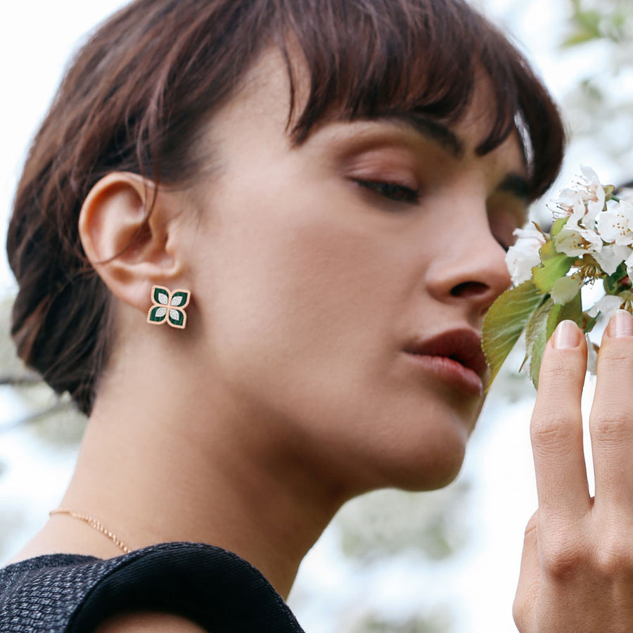 Princess Flower earrings with malachite and diamonds