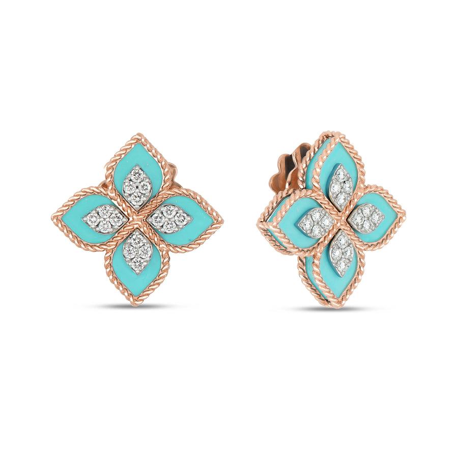 Earrings with diamonds and turquoise