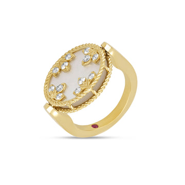 Venetian Medallion ring-doublet with mother of pearl and red agate and diamonds