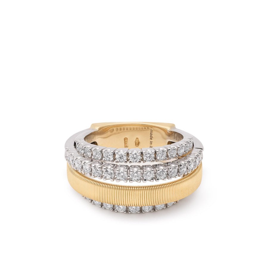 Masai 18kt yellow gold 4-strand coil ring with diamond 3 pavé bands