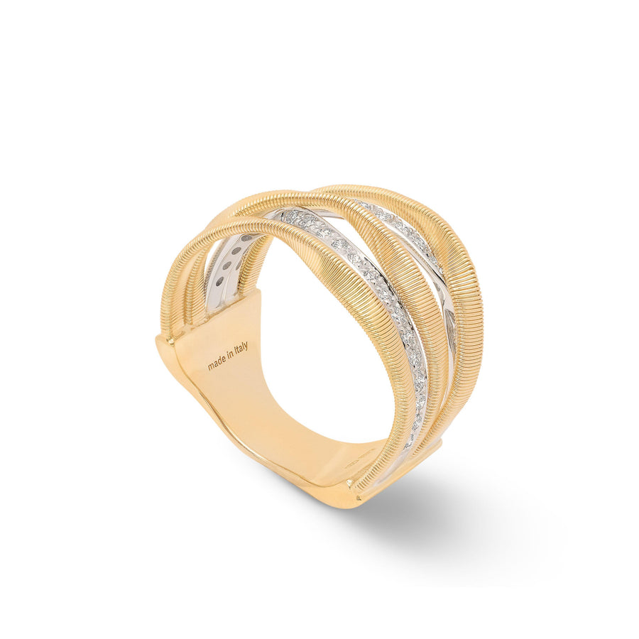 18kt yellow gold five-strand coil ring with diamonds