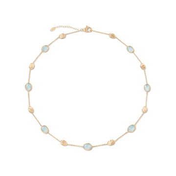 Siviglia yellow gold necklace with oval elements and aquamarine