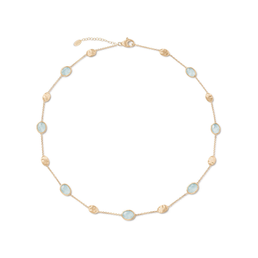 Siviglia yellow gold necklace with oval elements and aquamarine