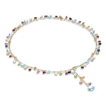 Multicoloured gemstones lariat necklace with diamond pavé clasp
