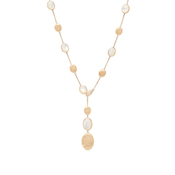 Siviglia yellow gold lariat necklace with mother-of-pearl and diamonds