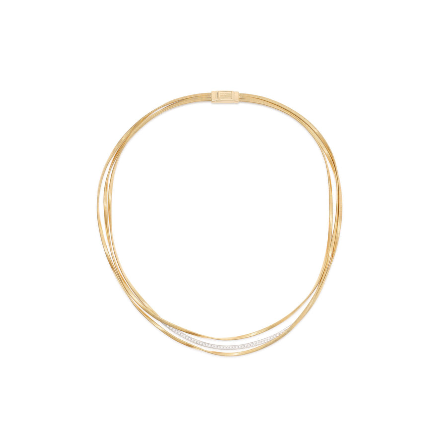 Marrakech yellow gold three-strand coil necklace with diamond bar