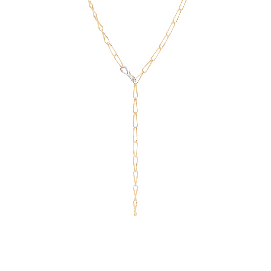 Marrakech Onde yellow gold twisted coil link lariat with diamond clasp