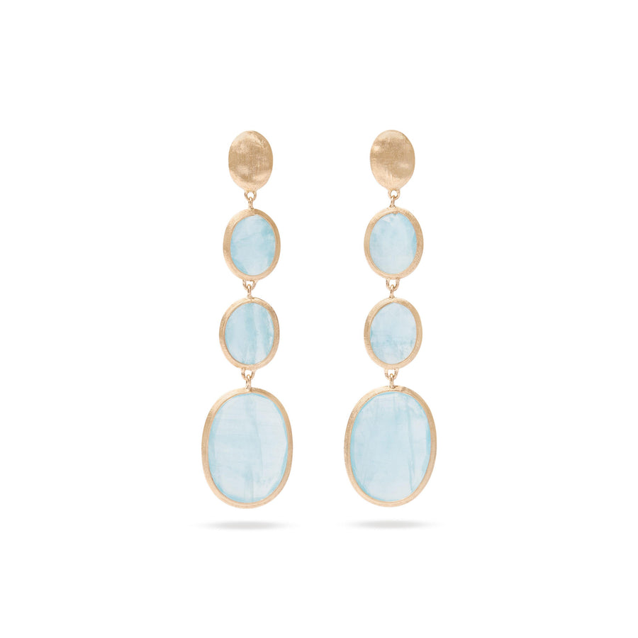 Siviglia  yellow gold pendant earring with aquamarines