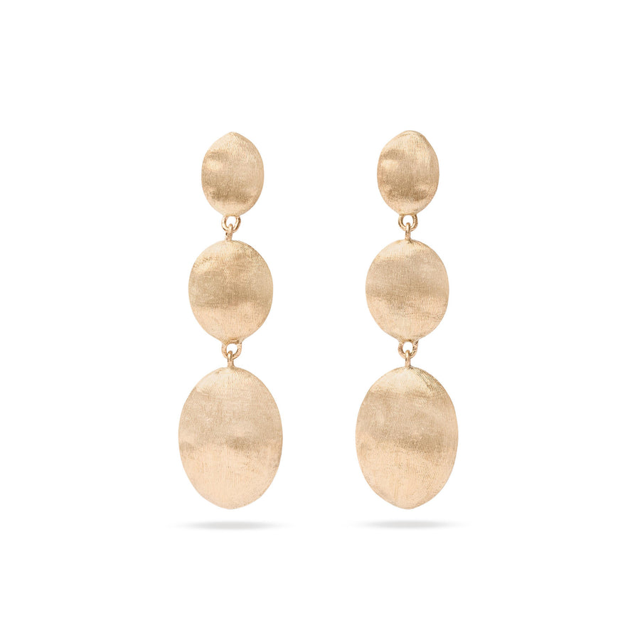 Gold triple earrings with oval elements