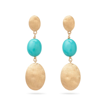 Siviglia yellow gold turquoise and gold triple earrings