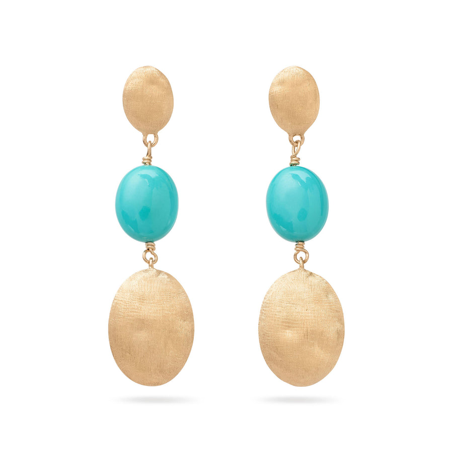 Siviglia yellow gold turquoise and gold triple earrings