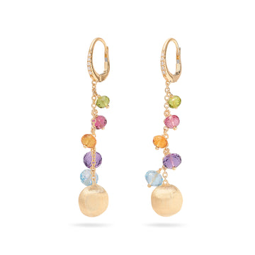 Africa 18kt yellow gold mixed gemstone diamonds earrings