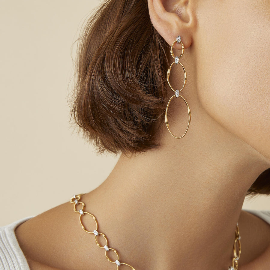 Marrakech Onde 18k gold diamond earrings with three elements
