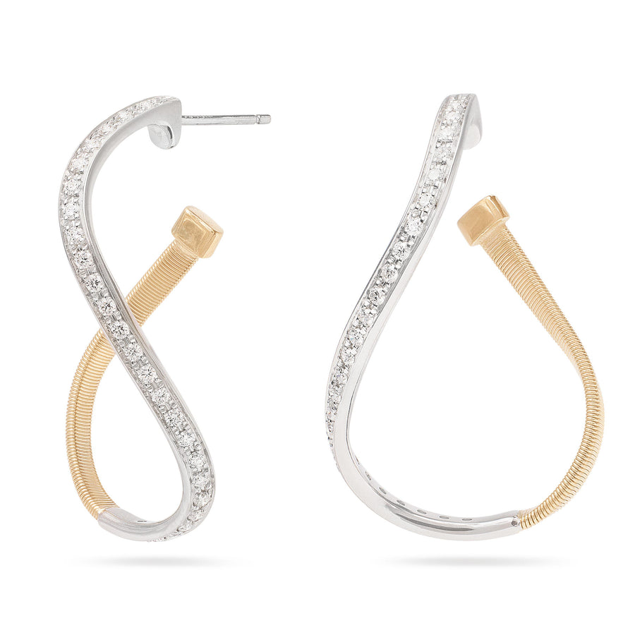 Marrakech yellow gold twisted irregular small hoops with diamond pavé