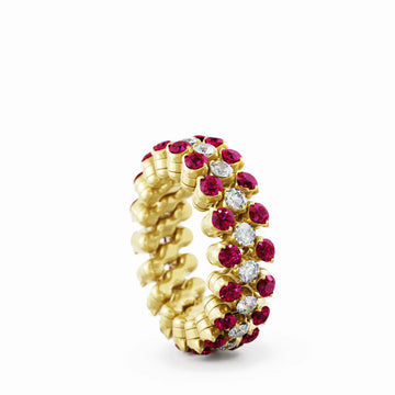 Serafino Consoli multisize ring in yellow gold, diamonds and rubies