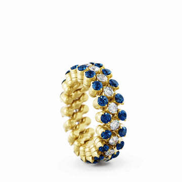 Serafino Consoli multi size ring in yellow gold, diamonds and sapphires