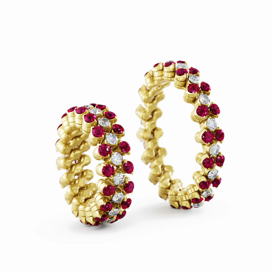 Serafino Consoli multisize ring in yellow gold, diamonds and rubies