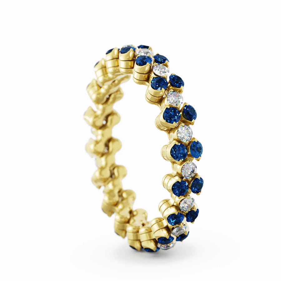 Serafino Consoli multi size ring in yellow gold, diamonds and sapphires