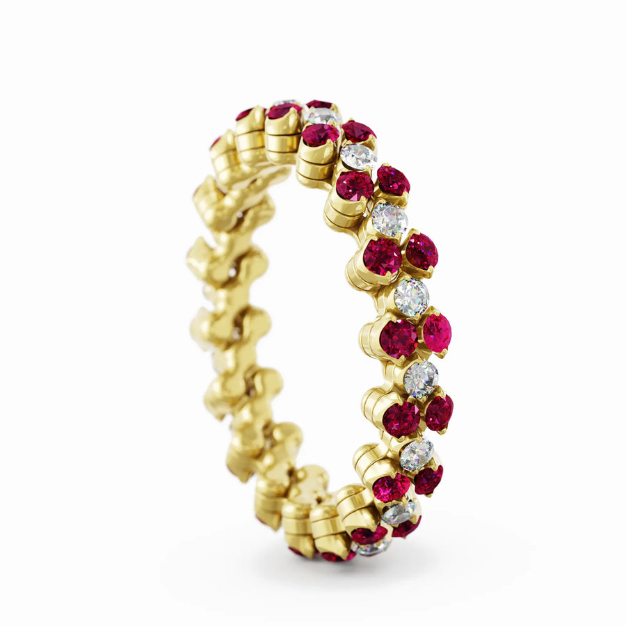 Serafino Consoli multisize ring in yellow gold, diamonds and rubies