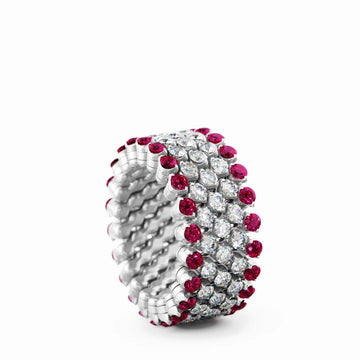 Serafino Consoli multi size ring in white gold, diamonds and rubies