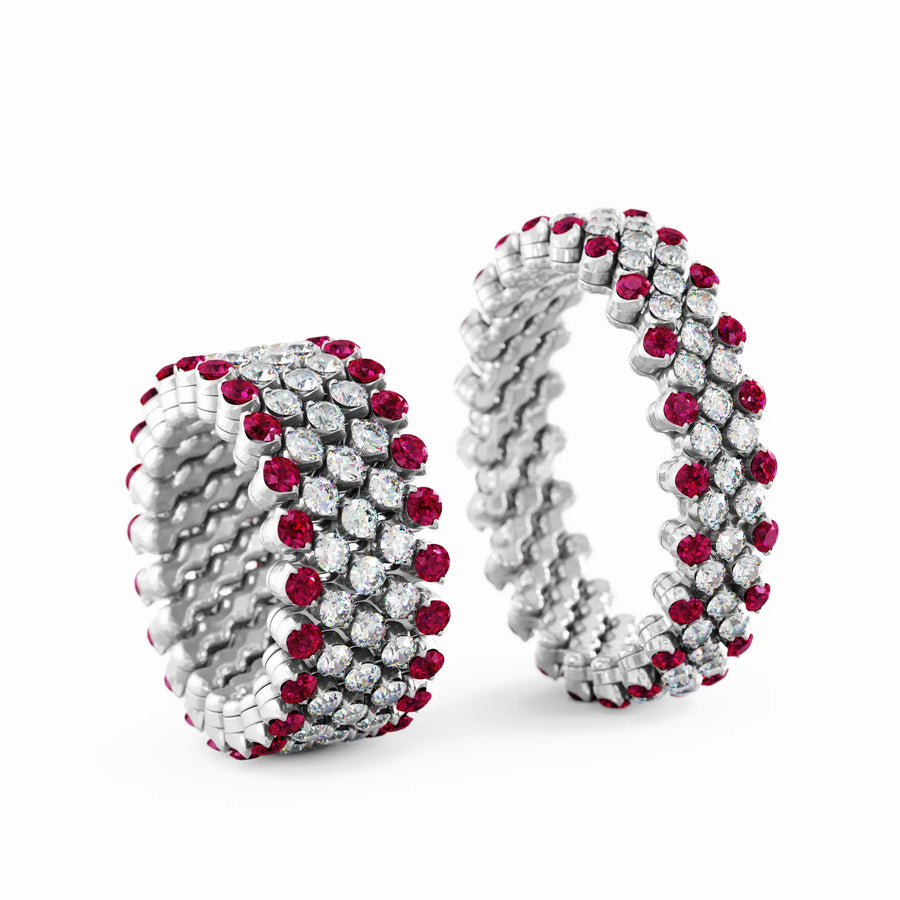 Serafino Consoli multi size ring in white gold, diamonds and rubies