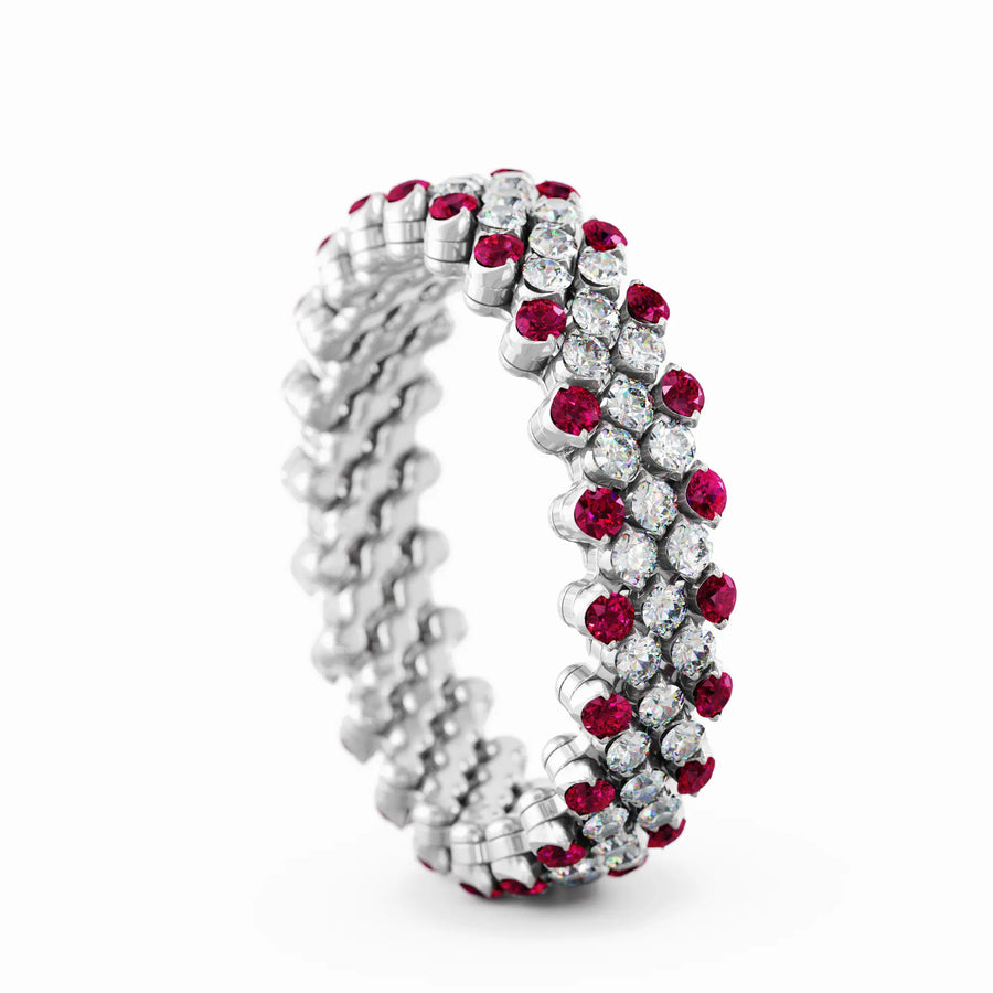 Serafino Consoli multi size ring in white gold, diamonds and rubies