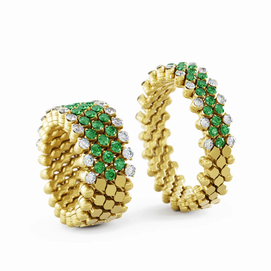 Serafino Consoli multisize ring in yellow gold, diamonds and tzavorites