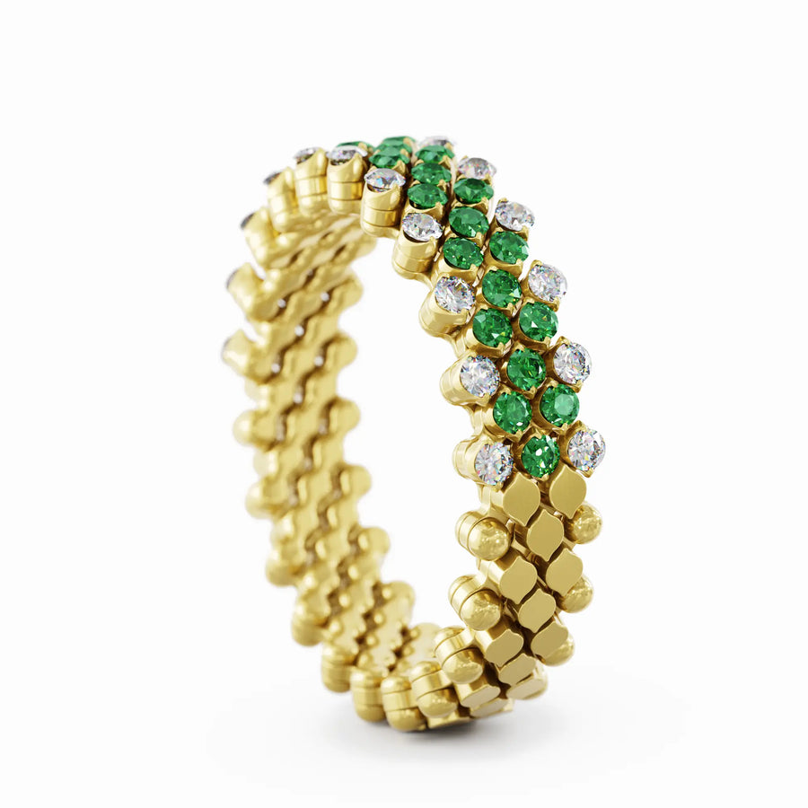 Serafino Consoli multisize ring in yellow gold, diamonds and tzavorites