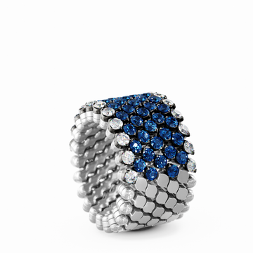 Serafino Consoli multisize ring in white gold, diamonds and blue sapphires