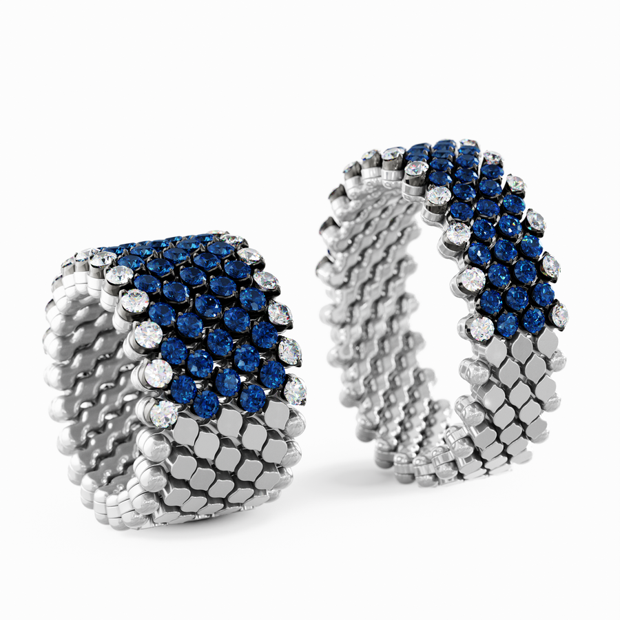 Serafino Consoli multisize ring in white gold, diamonds and blue sapphires
