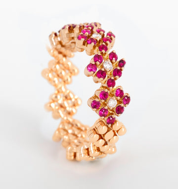 Serafino Consoli multisize ring in rose gold, diamonds and rubies