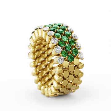 Serafino Consoli multisize ring in yellow gold with diamonds and tzavorites