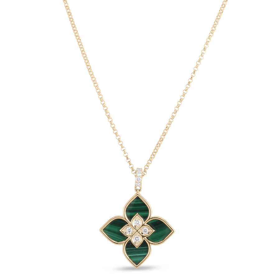 Necklace with diamonds and malachite