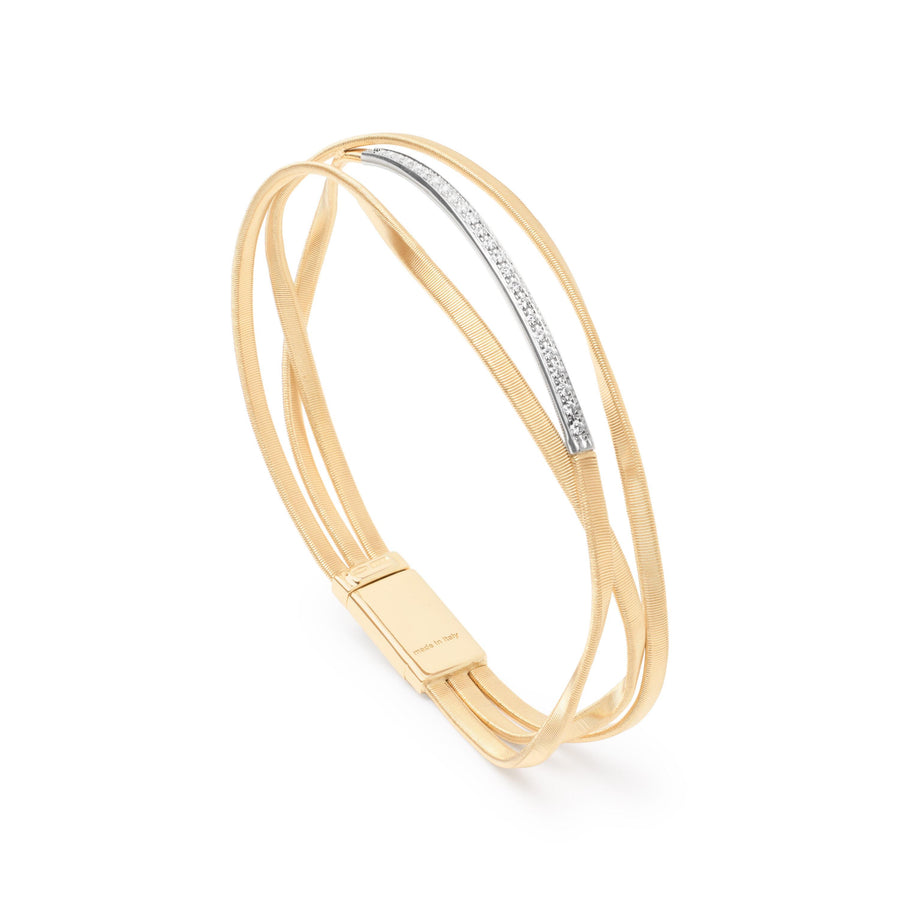 Marrakech yellow gold three-strand bangle with diamond bar