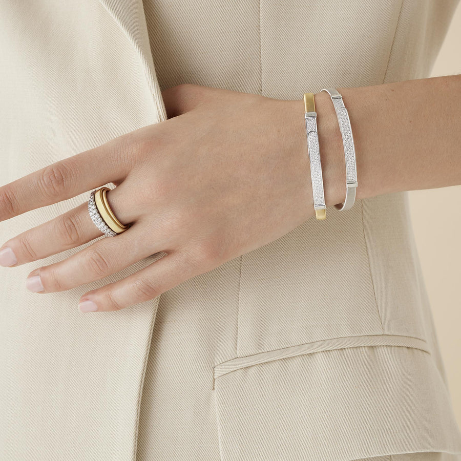 Masai 18K White Gold Coil and Diamond Pavé Thin Bangle Bracelet