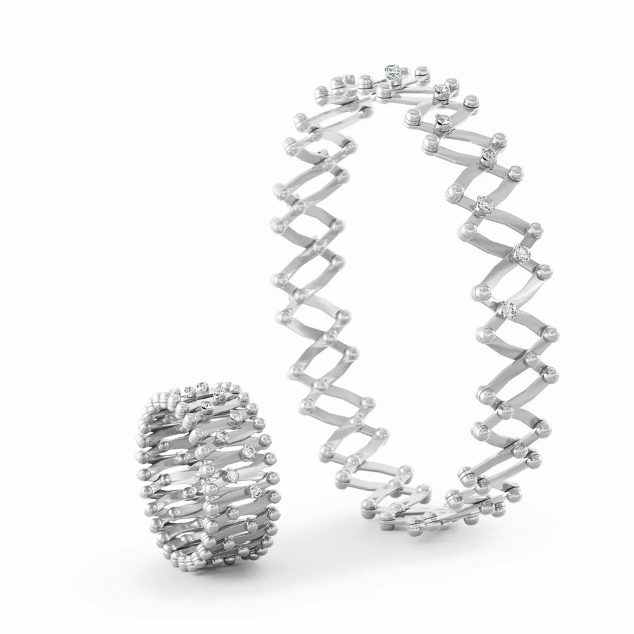 Ring-to-Bracelet in white gold and diamonds