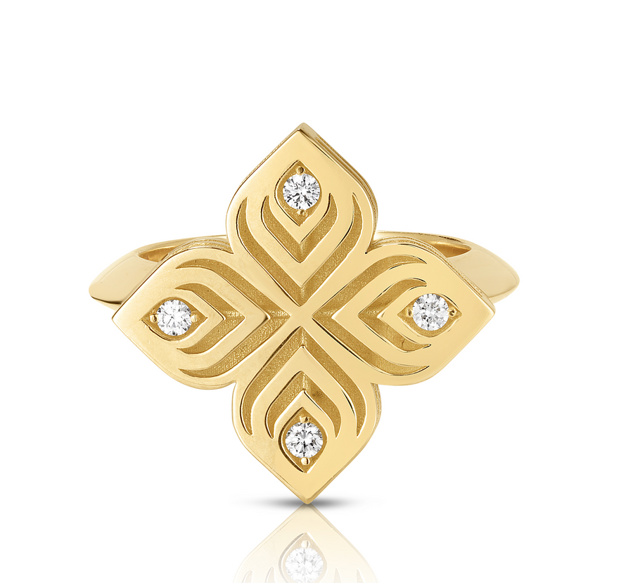 Arabesque Flower ring with diamonds