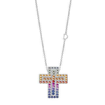 Belle Époque cross necklace with multicolored sapphires and diamonds