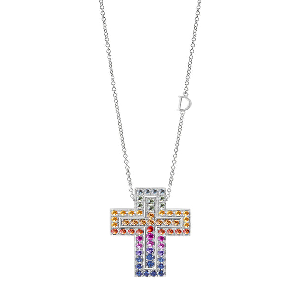 Belle Époque cross necklace with multicolored sapphires and