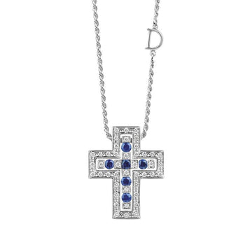 Cross necklace with diamonds and sapphires - Howards Jewelers