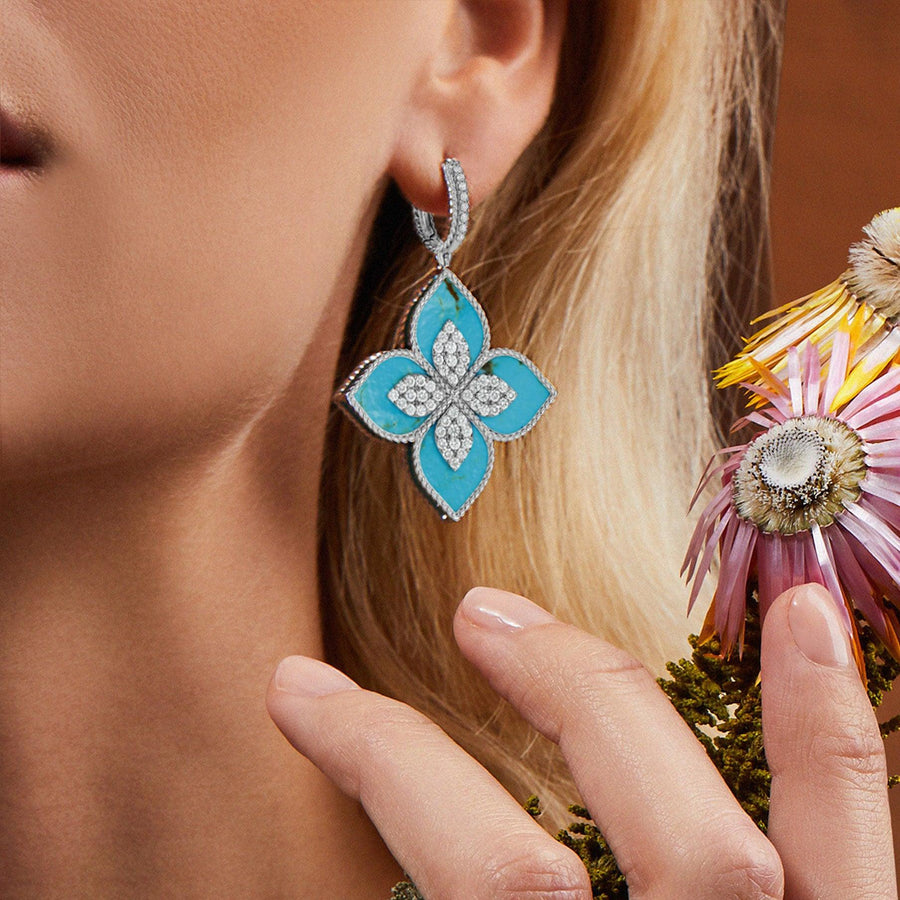 Earrings with diamonds and turqoise - Howards Jewelers
