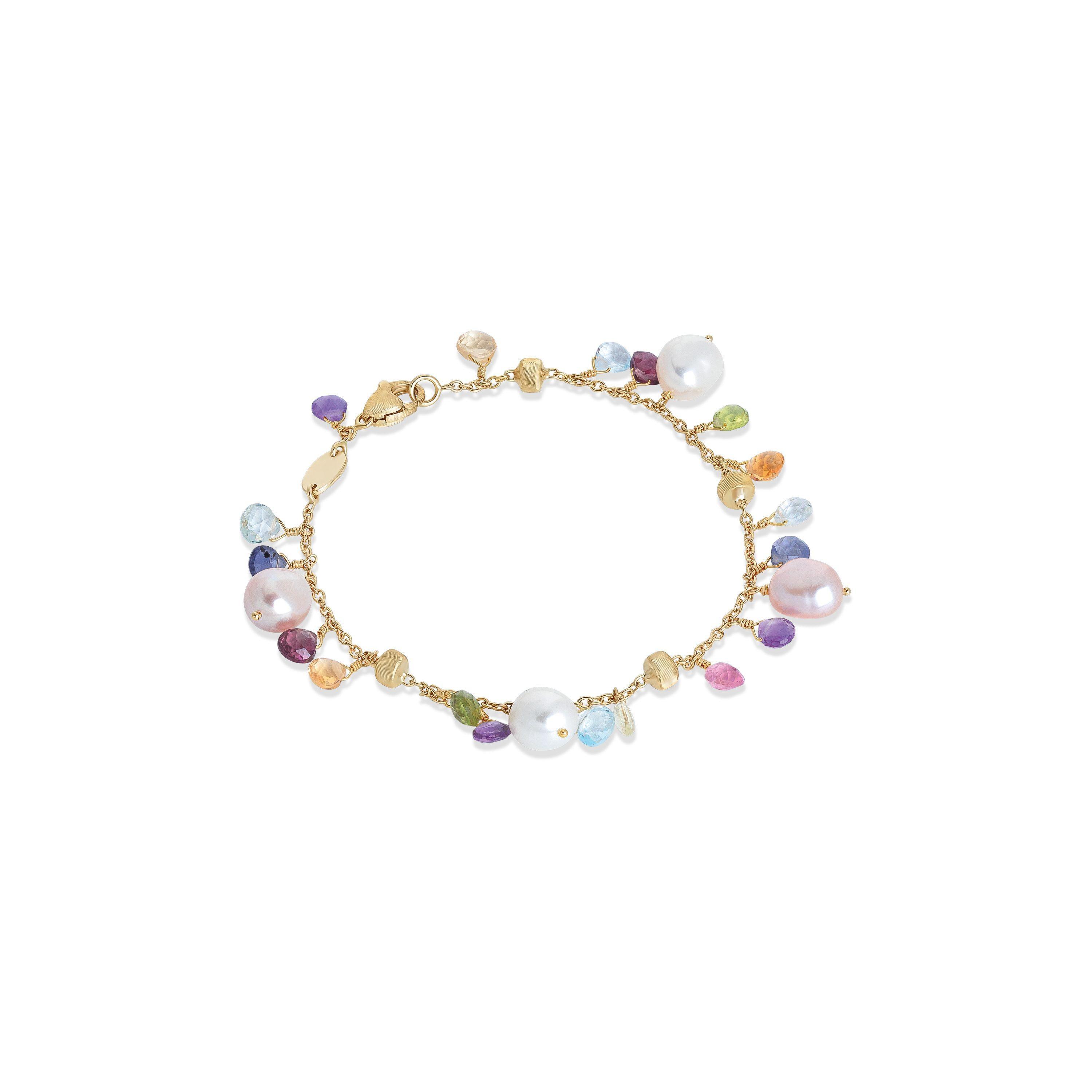 Paradise pearls and multicoloured gemstone singlestrand 18kt yellow