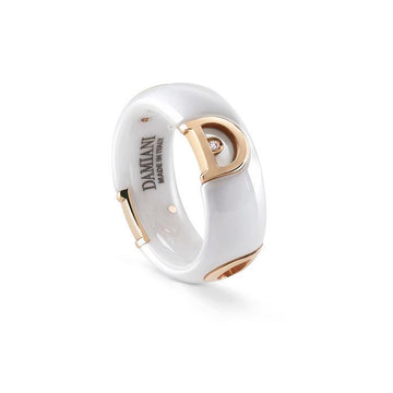 White ceramic ring with gold and diamonds - Howards Jewelers